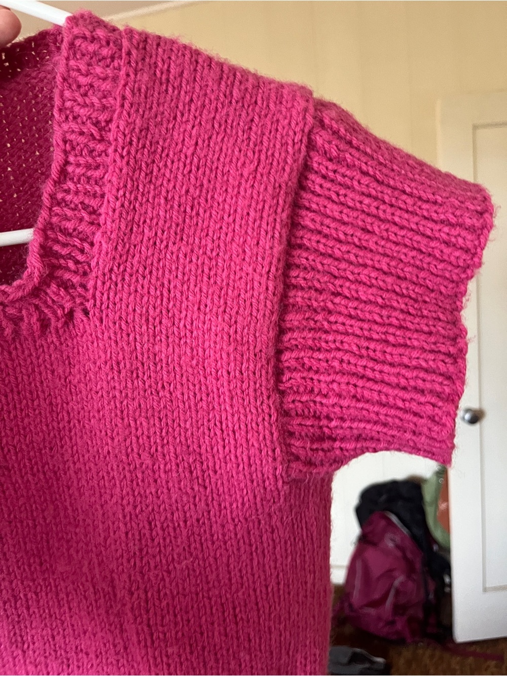 Bright Fuchsia Hand Knit Short-Sleeve Sweater - Picture 2 of 3